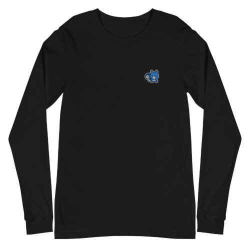 black long sleeve shirt with a cute blue squirrel embroidery