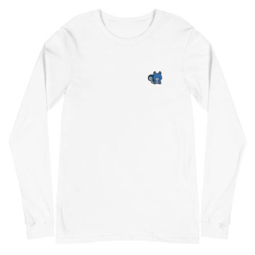 white long sleeve shirt with a cute blue squirrel embroidery