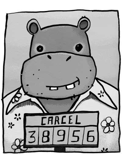 Colombian Hippo in the style of Pablo Escobar Mug Shot
