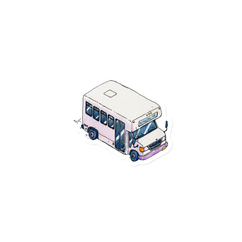 A magnet of an isometric illustration of a Bergenline jitney dollar bus from Union City, NJ. Designed by Kenny Velez