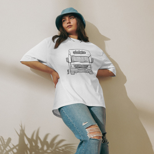 Bergenline Jitney Bus Black and White Oversized Heavyweight T-Shirt - Image 2