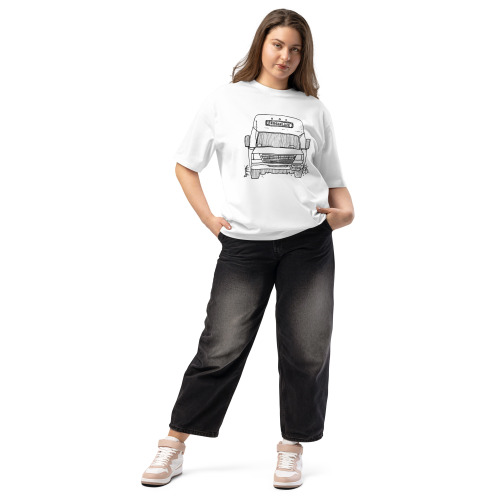 Bergenline Jitney Bus Black and White Oversized Heavyweight T-Shirt - Image 4