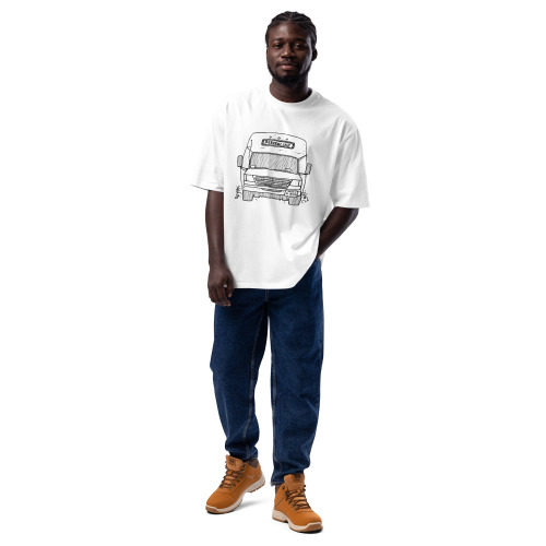 Bergenline Jitney Bus Black and White Oversized Heavyweight T-Shirt - Image 5