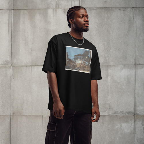 Black shirt of an illustration of 66th St in West New York, NJ. Illustrated by Kenny Velez