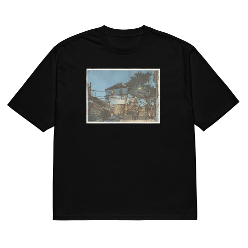 Black shirt of an illustration of 66th St in West New York, NJ. Illustrated by Kenny Velez