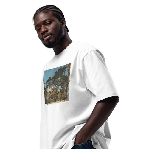 White shirt of an illustration of 66th St in West New York, NJ. Illustrated by Kenny Velez